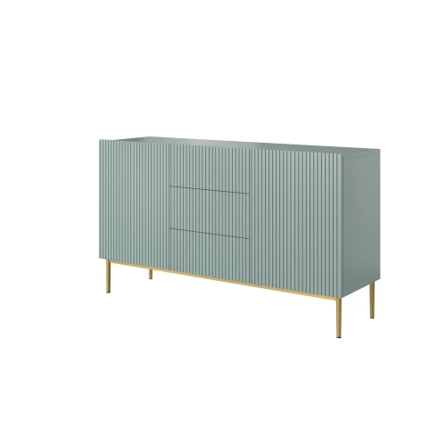 Komoda Nicole 150 cm z szufladami i półkami - szałwia / złote nóżki - Limitowana oferta