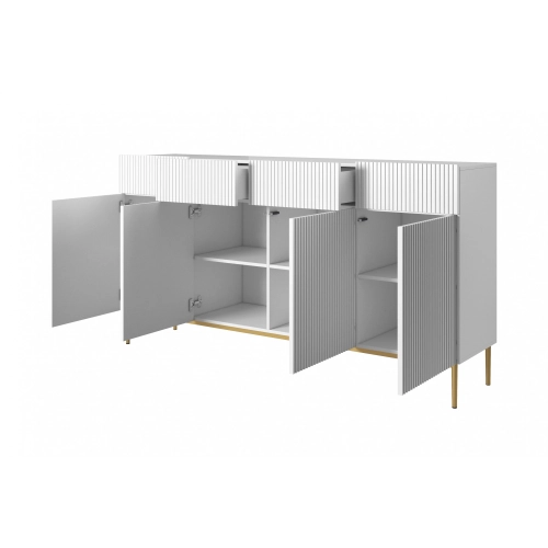 Komoda z szufladami Nicole 200 cm - biały mat / złote nóżki