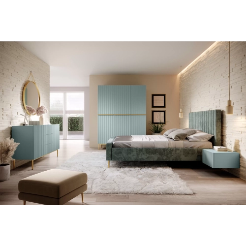 Komoda Nicole 150 cm z szufladami i półkami - szałwia / złote nóżki - Limitowana oferta