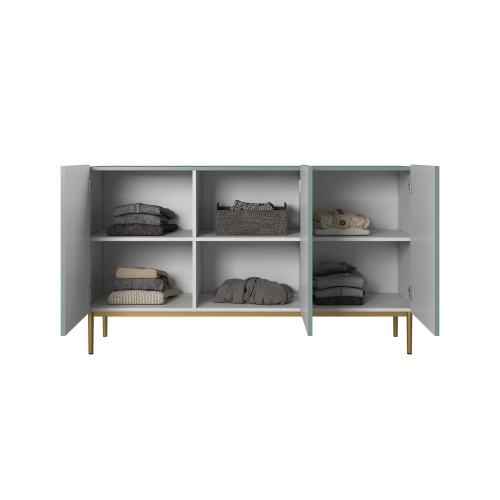 Komoda Nicole 150 cm trzydrzwiowa z ryflowanym frontem - szałwia / złote nóżki - Limitowana oferta