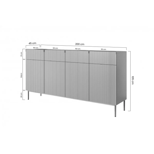 Komoda szufladami Nicole 200 cm - czarny mat / czarne nóżki
