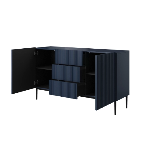 Komoda Nicole 150 cm z szufladami i półkami - granat / czarne nóżki - Limitowana oferta