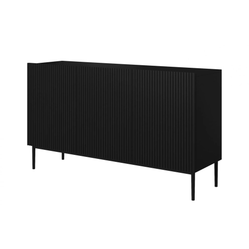 Komoda Nicole 150 cm trzydrzwiowa z ryflowanym frontem - czarny mat / czarne nóżki