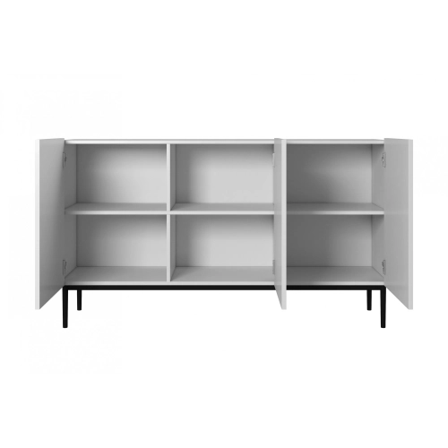 Komoda Nicole 150 cm trzydrzwiowa z ryflowanym frontem - biały mat / czarne nóżki