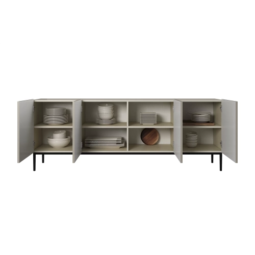 Komoda Nicole 200 cm na metalowych nogach - kaszmir / czarne nóżki