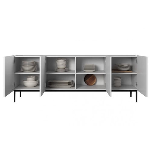 Komoda Nicole 200 cm na metalowych nogach - biały mat / czarne nóżki