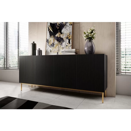 Komoda Nicole 200 cm - czarny mat / złote nóżki