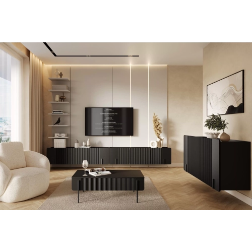 Komoda Malmi 150 cm wisząca - czarny mat / czarny