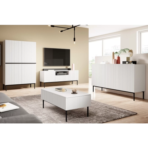 Komoda Nicole 150 cm trzydrzwiowa z ryflowanym frontem - granat / złote nóżki - Limitowana oferta