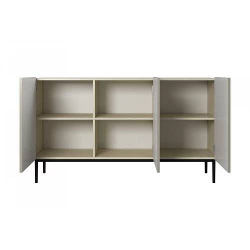 Komoda Nicole 150 cm z ryflowanym frontem - kaszmir / czarne nóżki