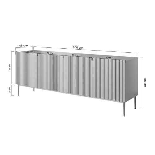 Komoda Nicole 200 cm na metalowych nogach - biały mat / czarne nóżki