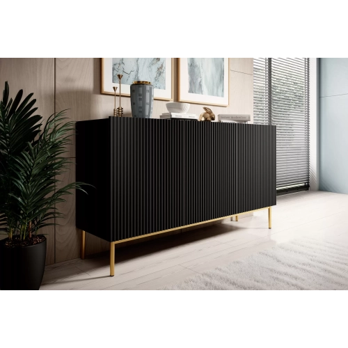 Komoda Nicole 150 cm - czarny mat / złote nóżki