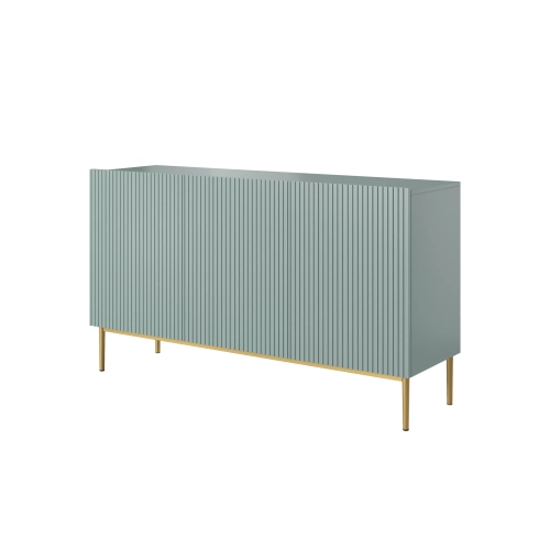 Komoda Nicole 150 cm trzydrzwiowa z ryflowanym frontem - szałwia / złote nóżki - Limitowana oferta