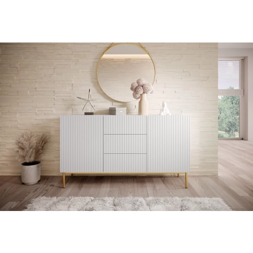 Komoda z szufladami Nicole 150 cm - biały mat / złote nóżki