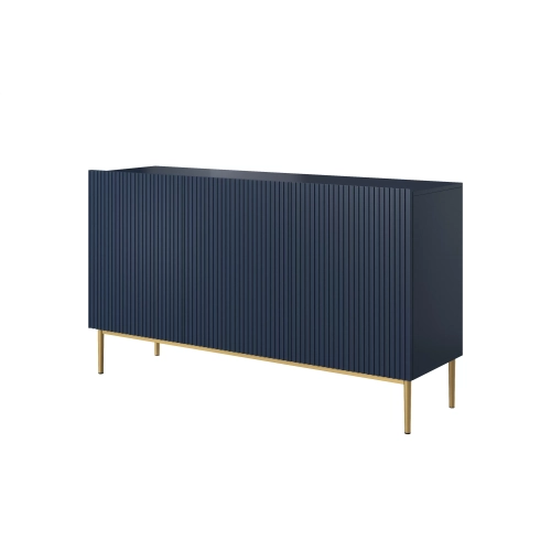 Komoda Nicole 150 cm trzydrzwiowa z ryflowanym frontem - granat / złote nóżki - Limitowana oferta