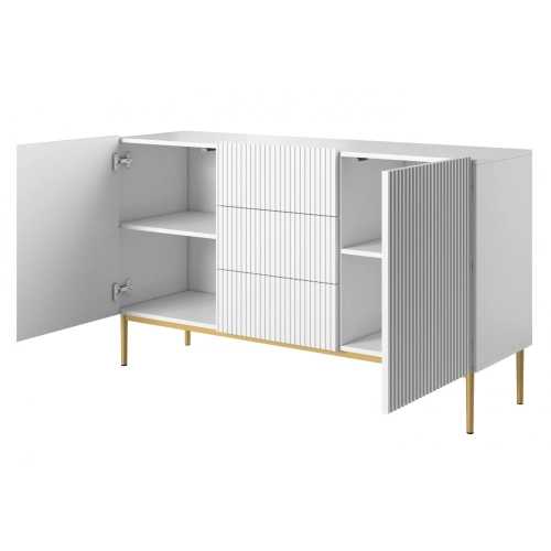 Komoda z szufladami Nicole 150 cm - biały mat / złote nóżki