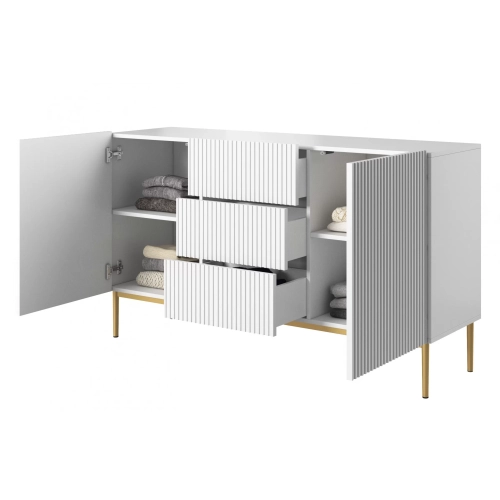 Komoda z szufladami Nicole 150 cm - biały mat / złote nóżki