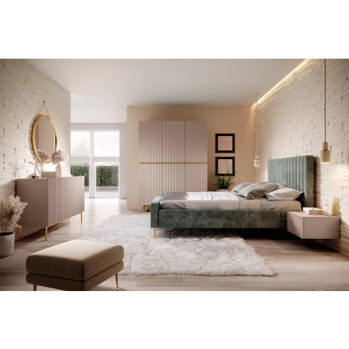 Komoda Nicole 150 cm z szufladami i półkami - granat / złote nóżki - Limitowana oferta