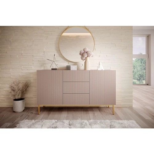 Komoda Nicole 150 cm z szufladami i półkami - antyczny róż / złote nóżki - Limitowana oferta