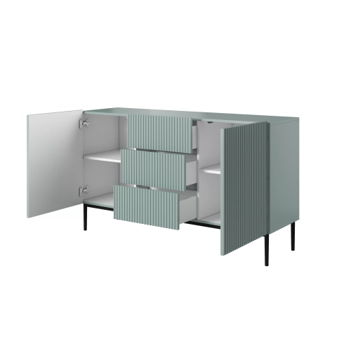 Komoda Nicole 150 cm z szufladami i półkami - szałwia / czarne nóżki - Limitowana oferta