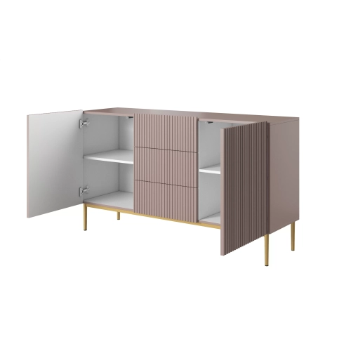 Komoda Nicole 150 cm z szufladami i półkami - antyczny róż / złote nóżki - Limitowana oferta