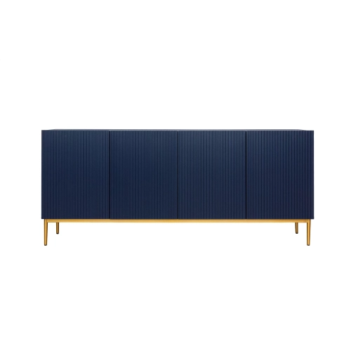 Komoda Nicole 200 cm z ryflowanym frontem i metalowymi nogami - granat / złote nóżki - Limitowana oferta