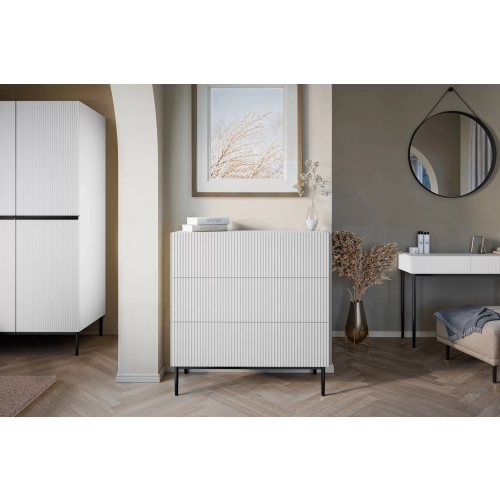 Komoda z szufladami Nicole 100 cm - biały mat / czarne nóżki