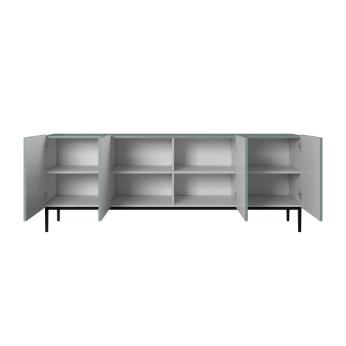 Komoda Nicole 200 cm z ryflowanym frontem i metalowymi nogami- szałwia / czarne nóżki - Limitowana oferta