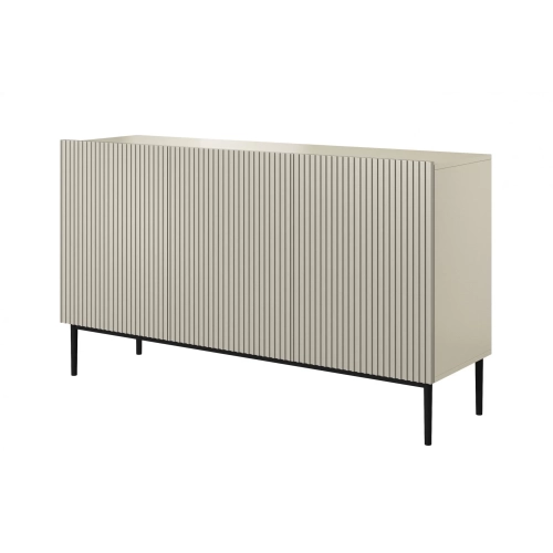 Komoda Nicole 150 cm z ryflowanym frontem - kaszmir / czarne nóżki