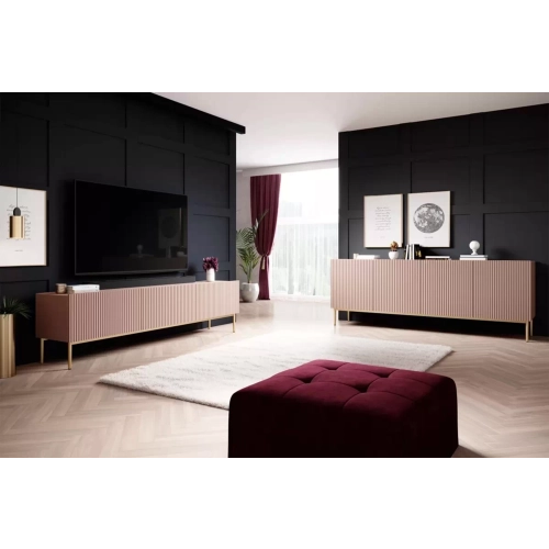 Komoda Nicole 200 cm z metalowymi nogami - antyczny róż / czarne nóżki - Limitowana oferta