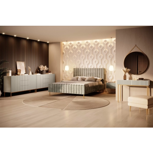 Komoda Nicole 150 cm z szufladami i półkami - czarny mat / złote nóżki