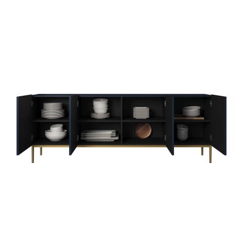 Komoda Nicole 200 cm z ryflowanym frontem i metalowymi nogami - granat / złote nóżki - Limitowana oferta