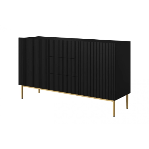 Komoda Nicole 150 cm z szufladami i półkami - czarny mat / złote nóżki