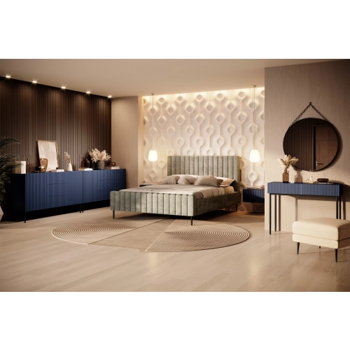 Komoda Nicole 150 cm z szufladami i półkami - granat / złote nóżki - Limitowana oferta