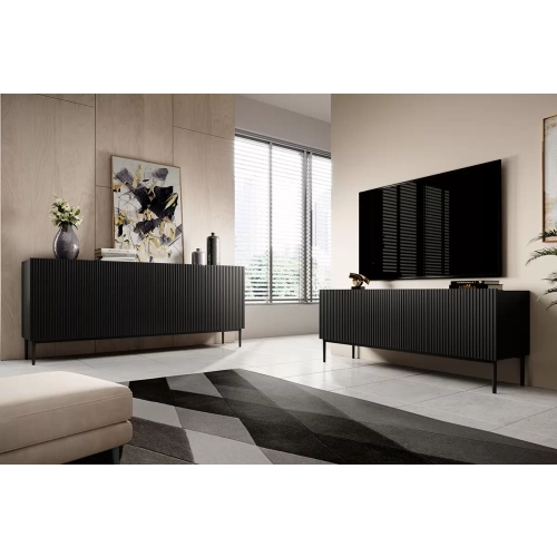 Komoda Nicole 200 cm z metalowymi nogami- czarny mat / czarne nóżki