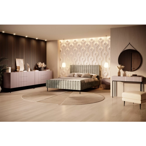 Komoda Nicole 150 cm z szufladami i półkami - granat / złote nóżki - Limitowana oferta