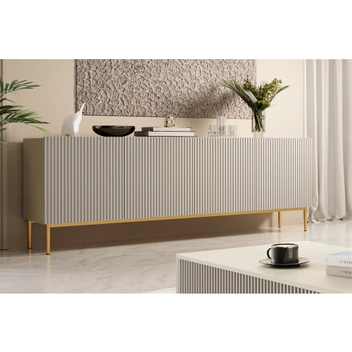 Komoda Nicole 200 cm na metalowych nogach - biały mat / złote nóżki