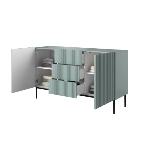 Komoda Nicole 150 cm z szufladami i półkami - szałwia / czarne nóżki - Limitowana oferta