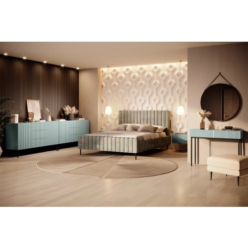 Komoda Nicole 150 cm z szufladami i półkami - szałwia / czarne nóżki - Limitowana oferta