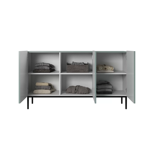 Komoda Nicole 150 cm trzydrzwiowa z ryflowanym frontem - szałwia / czarne nóżki - Limitowana oferta