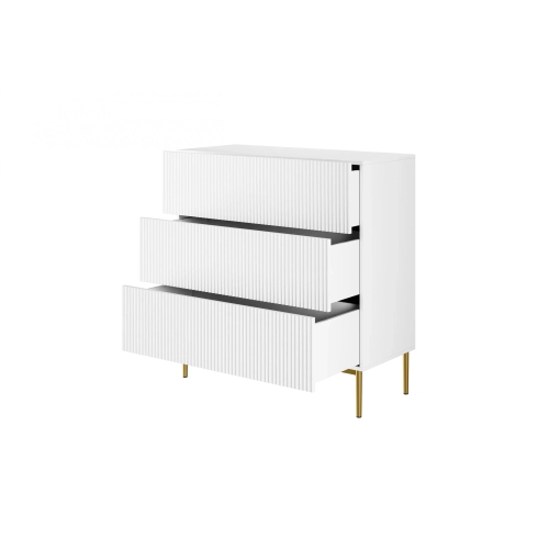 Komoda z szufladami Nicole 100 cm - biały mat / złote nóżki