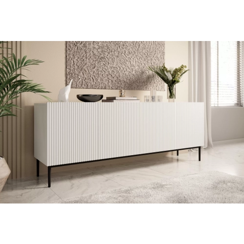 Komoda Nicole 200 cm na metalowych nogach - biały mat / czarne nóżki
