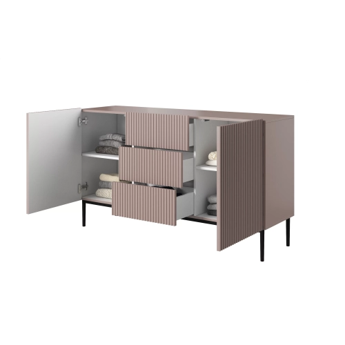 Komoda Nicole 150 cm z szufladami i półkami - antyczny róż / czarne nóżki - Limitowana oferta