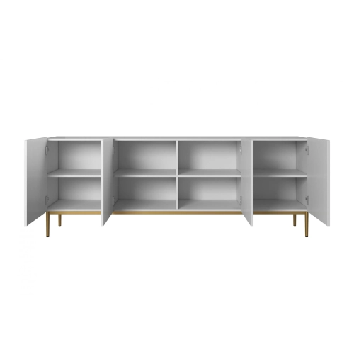 Komoda Nicole 200 cm na metalowych nogach - biały mat / złote nóżki