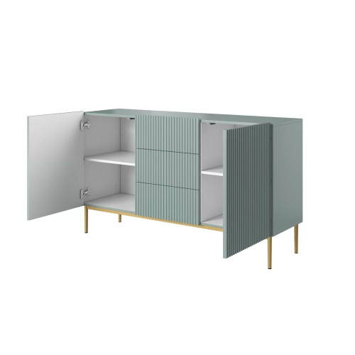 Komoda Nicole 150 cm z szufladami i półkami - szałwia / złote nóżki - Limitowana oferta