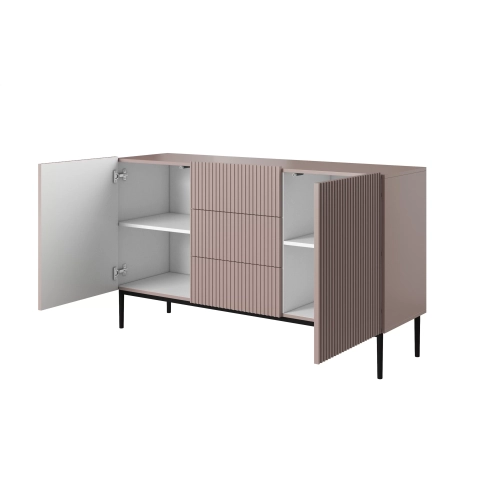 Komoda Nicole 150 cm z szufladami i półkami - antyczny róż / czarne nóżki - Limitowana oferta