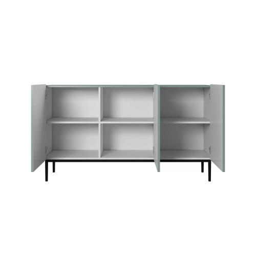 Komoda Nicole 150 cm trzydrzwiowa z ryflowanym frontem - szałwia / czarne nóżki - Limitowana oferta