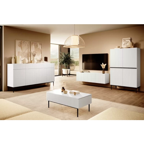 Komoda z szufladami Nicole 200 cm - biały mat / czarne nóżki