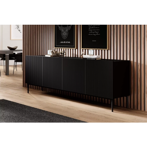 Komoda Nicole 200 cm z metalowymi nogami- czarny mat / czarne nóżki