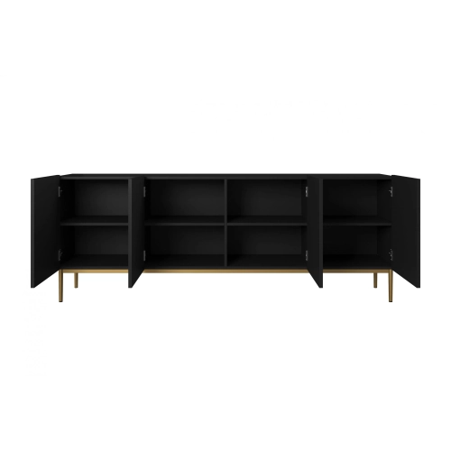Komoda Nicole 200 cm - czarny mat / złote nóżki